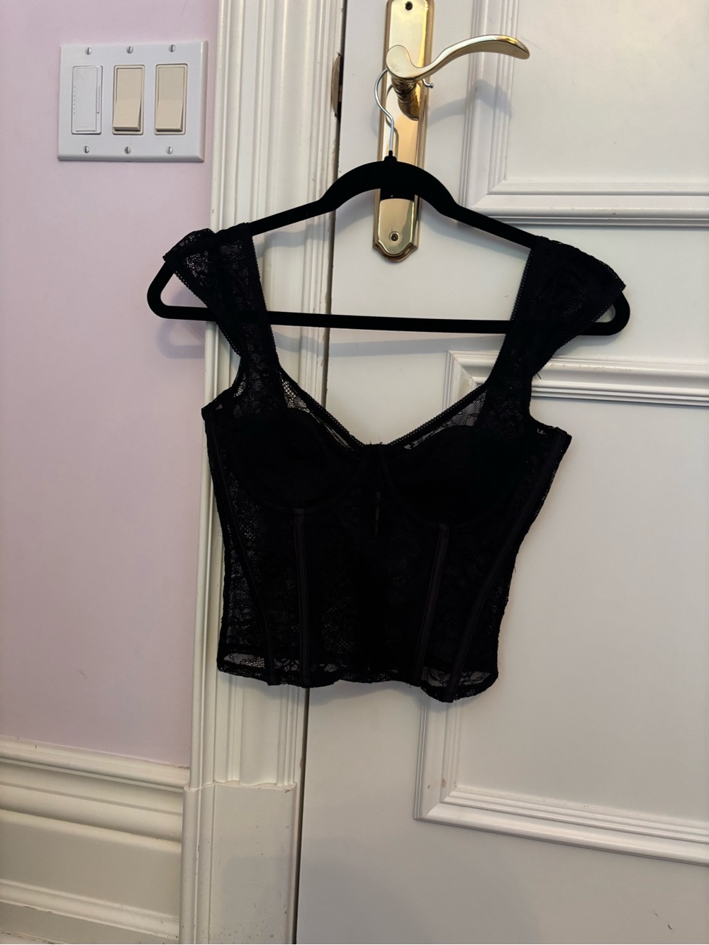 Edikted Black Lace Bustier Top with Pink Label